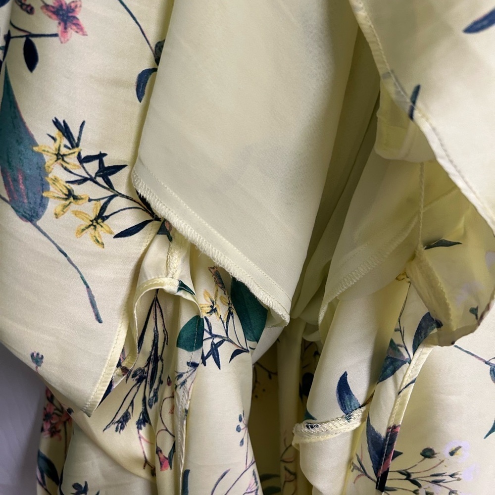 Banana Republic Yellow Floral Satin Midi Dress Sz 6 Wedding Guest Dress Vacation - Picture 11 of 12